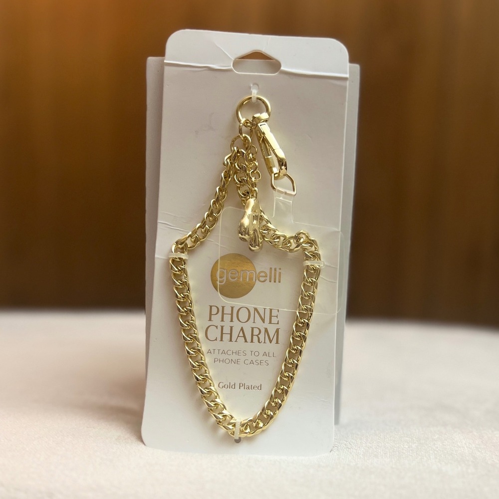 Gemelli Gold Plated Phone Charm Wristlet Curb Chain Initial A Bubble Pendant